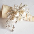 1 pc Rhinestone Crystal Diamante & Pearl Silver Flower Brooch Pin Jewelry Cake Decoration BR006