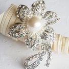1 pc  Rhinestone Crystal Diamante & Pearl Silver Flower Brooch Pin Jewelry Cake Decoration BR007