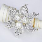 1 pc 2-3/8" Rhinestone Crystal Diamante Pearl Silver Flower Brooch Pin Jewelry Cake Decoration BR064