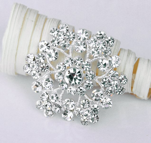 1 pc 1-5/8" Rhinestone Crystal Diamante Silver Flower Brooch Pin Jewelry Cake Decoration BR005