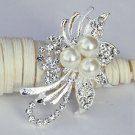 1 pc Rhinestone Crystal Diamante & Ivory Pearl Silver Brooch Pin Jewelry Cake Decoration BR060