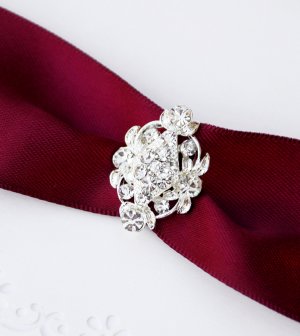 1 pc Fancy OVAL Silver Diamante Rhinestone Crystal Buckle Slider Wedding Invitation BK061