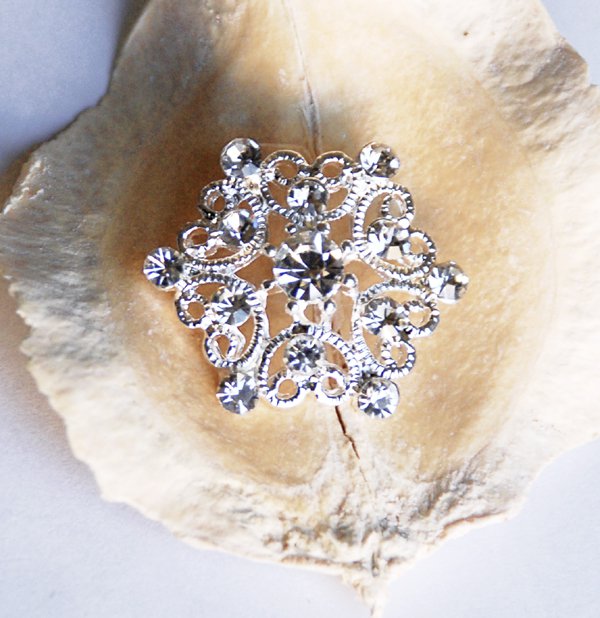 50 pcs 25mm Rhinestone Button Round Diamante Crystal Hair Clip Wedding Invitation BT049