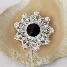 1 pc Rhinestone Button Round Diamante Crystal Jet Black Hair Clip Wedding Invitation BT095