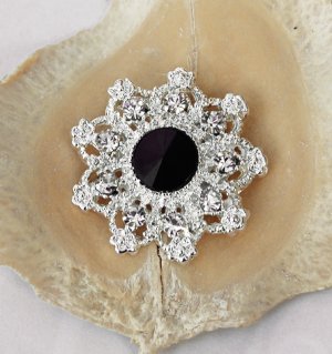100 Rhinestone Button Round Diamante Crystal Jet Black Hair Clip Wedding Invitation BT095