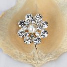 10 Rhinestone Pearl Button Round Diamante Crystal Hair Clip Wedding Invitation BT096