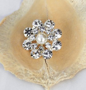 10 Rhinestone Pearl Button Round Diamante Crystal Hair Clip Wedding Invitation BT096