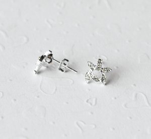 10 pcs Flower Earstuds with 925 Sterling Silver Post Clear Crystal Rhinestone Closed Loop EF013