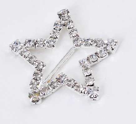 12 LARGE STAR 1-3/8" Silver Diamante Rhinestone Ribbon Buckle Slider BK070
