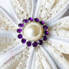 10 Rhinestone Pearl Button Dark Amethyst Purple Crystal Hair Flower Clip Wedding Invitation BT121