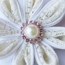 10 Rhinestone Pearl Button Light Rose Pink Crystal Hair Flower Clip Wedding Invitation BT118
