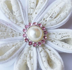 10 Rhinestone Pearl Button Light Rose Pink Crystal Hair Flower Clip Wedding Invitation BT118