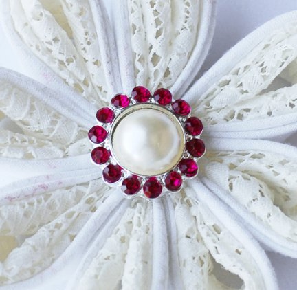 10 Rhinestone Pearl Button Fuchsia Hot Pink Crystal Hair Flower Clip Wedding Invitation BT117