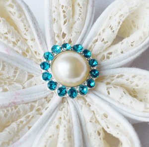 10 Rhinestone Pearl Button Teal Blue Crystal Hair Flower Clip Wedding Invitation BT116