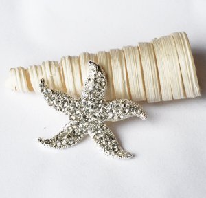 1 pc Rhinestone Crystal Silver Starfish Brooch Pin Jewelry Wedding Cake Bouquet Decoration BR099