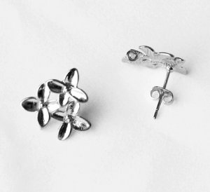 10 pcs Cherry Blossom Earstuds with Loop Silver Plated EF025