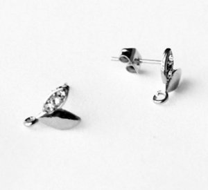 10 pcs Mini Sprout Earring Earstuds Clear Crystal Rhinestone Silver Plated EF032
