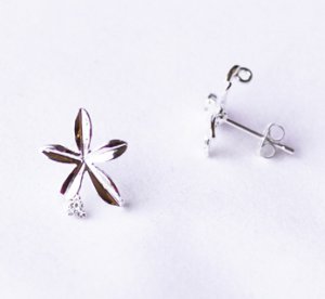 10 pcs Single Flower Earring Earstuds Clear Crystal Rhinestone Silver Plated EF030