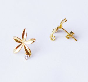 10 pcs Single Flower Earring Earstuds Clear Crystal Rhinestone Gold Plated EF017