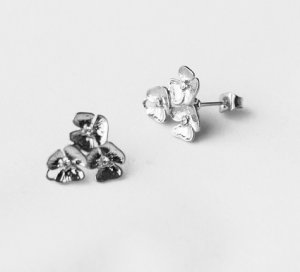 10 pcs Triple Flower Earring Earstuds Clear Crystal Rhinestone Silver Plated EF028