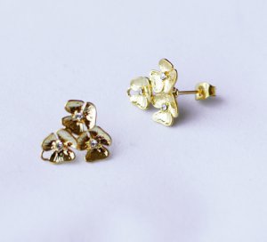 10 pcs Triple Flower Earring Earstuds Clear Crystal Rhinestone Gold Plated EF016