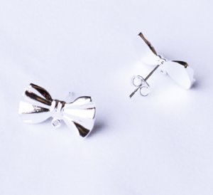 10 pcs Ribbon Bow Earring Earstuds Silver Plated EF031