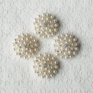 100 pcs Rhinestone Crystal Pearl Button Round 1.2" Hair Clip Wedding Invitation Bridal Bouquet BT132