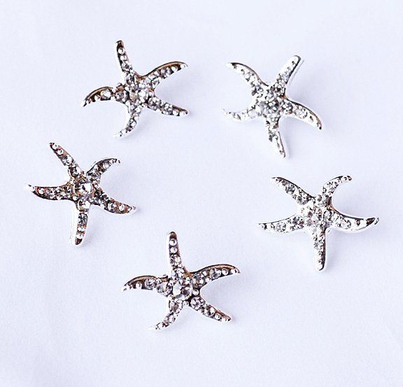 50 Rhinestone Button Crystal Slider Silver STARFISH Wedding Invitation Cake Decoration BT131