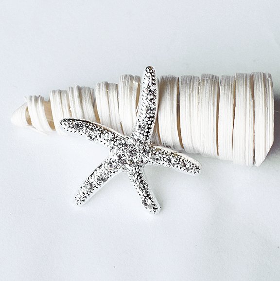 20 Rhinestone Buckle Crystal Slider Silver STARFISH Wedding Invitation Bouquet Jewelry BK098