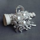 1 pc Rhinestone Brooch 2.75" Crystal Pearl Wedding Invitation Cake Bouquet Decoration BR110