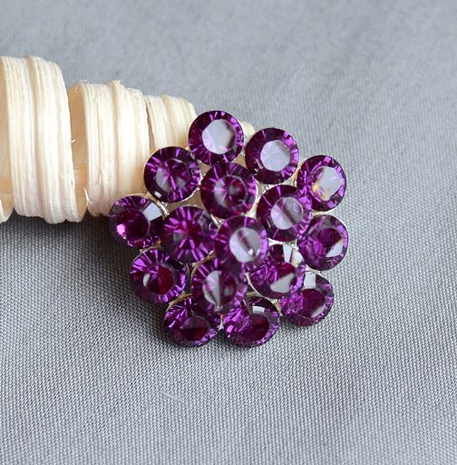 1 pc Round Diamante 1.1" Dark Amethyst Purple Rhinestone Crystal Button Wedding Invitation BT115