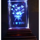 I Love You Roses Laser Etched 3D Crystals. Size: 2"x2"x3"
