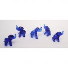 Set of Five Blown Blue Glass Elephant Figurine Set 0.5"h