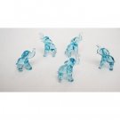 Set of Five Blown Light Blue Glass Elephant Figurine Set 0.5"h
