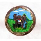 PERU LIGHT WEIGHT COPPER DECORATIVE BATHED PLATE, 10.5" DIAMETER WITH MACHU PICCHU AND LLAMA MOTIF