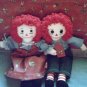 Sewing Themed Raggedy Ann and Andy Dolls with matched Quilt Handmade One of a Kind Cloth Doll OOAK