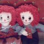Sewing Themed Raggedy Ann and Andy Dolls with matched Quilt Handmade One of a Kind Cloth Doll OOAK