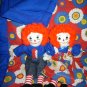 Handmade One of a Kind Raggedy Ann and Andy Dolls plus Matched Quilt Primary Colors! OOAK