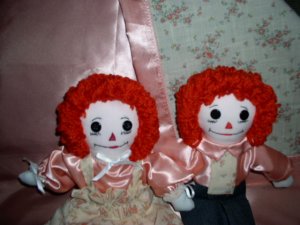 Handmade Raggedy Ann and Andy Dolls One of a Kind Cloth Doll OOAK Peach Floral!