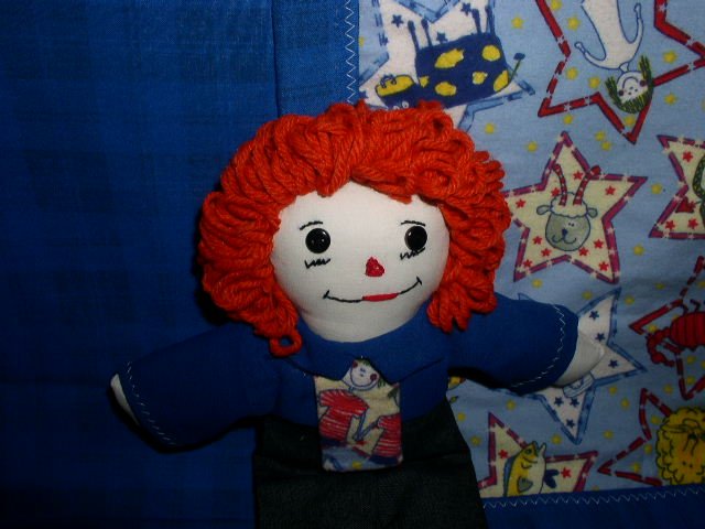 Handmade Cloth Raggedy Andy with Matching Flannel Quilt One of a Kind OOAK Dolls Quilts