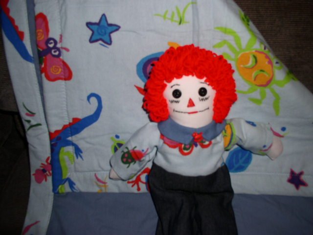 Colorful Flannel Quilt with Matching Raggedy Andy Doll Handmade OOAK One of a Kind Dolls and Quilts