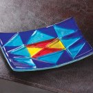 Blue Patchwork Art Glass Plate- #38341