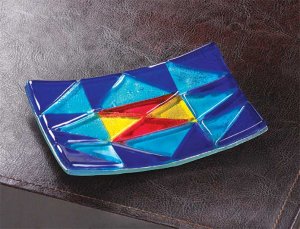 Blue Patchwork Art Glass Plate- #38341