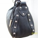 Maxx New York Black Pebble Grain Leather Silver Stud Large Hobo Style Shoulder Bag Purse