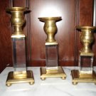 Beautiful set of three vintage solid brass & acrylic candleholders