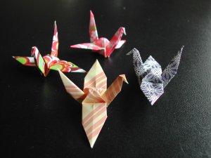 4 X ASSORTED HANDMADE ORIGAMI CRANE