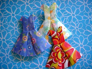 4 X ASSORTED HANDMADE ORIGAMI PARTY DRESS