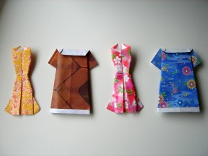 4 X ASSORTED HANDMADE ORIGAMI DRESSES