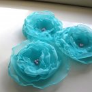 3 X BEAUTIFUL HANDMADE BLOSSOMS - Aqua Marine
