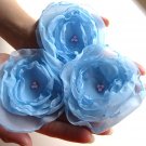 3 X BEAUTIFUL HANDMADE BLOSSOMS - Frost Blue